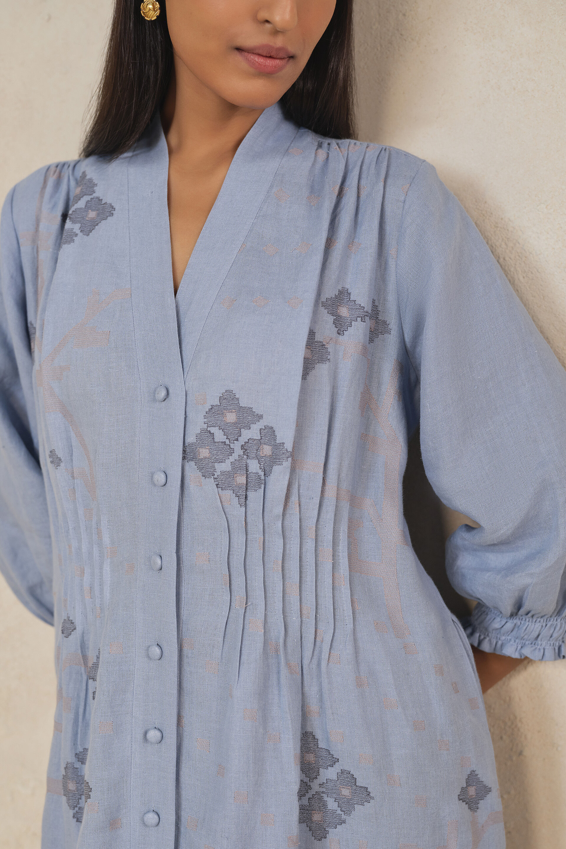 Haiku Embroidered Hemp Dress - Blue, Blue, image 4